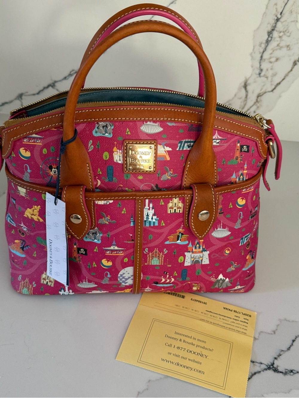 Dooney & Bourke Disney Park Maps medium Coated Canvas Satchel with Tan Trim - Picture 5 of 7